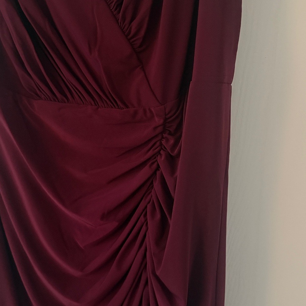 Wine Color Sleeveless V-Neck Rouched Floor Length Dress from David’s Bridal - Picture 2 of 6